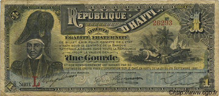 1 Gourde HAITI  1892 P.101 VG