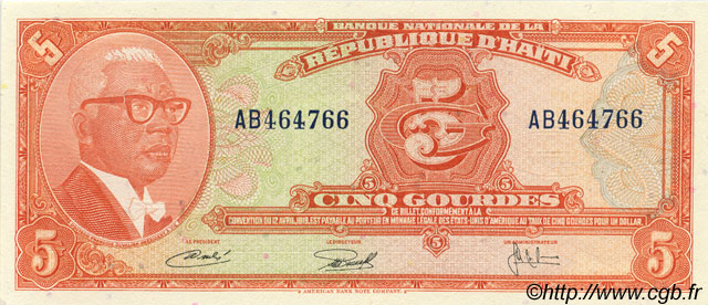 5 Gourdes HAÏTI  1967 P.202a q.FDC