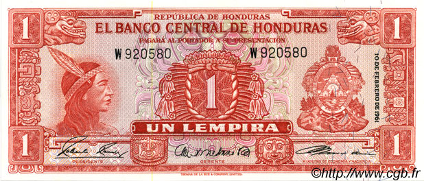 1 Lempira HONDURAS  1961 P.054Aa UNC
