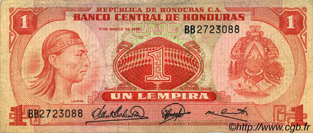 1 Lempira HONDURAS  1974 P.058 F