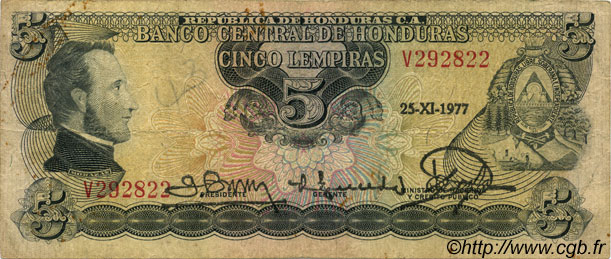 5 Lempiras HONDURAS  1977 P.059b fS