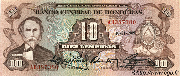 10 Lempiras HONDURAS  1989 P.064b ST