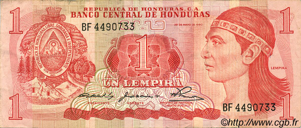 1 Lempira HONDURAS  1980 P.068a MBC+