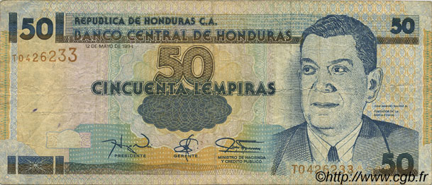 50 Lempiras HONDURAS  1994 P.074c MB