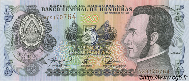 5 Lempiras HONDURAS  1996 P.081a fST