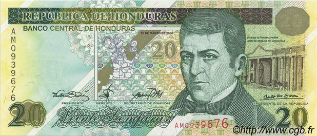 20 Lempiras HONDURAS  2000 P.083 UNC