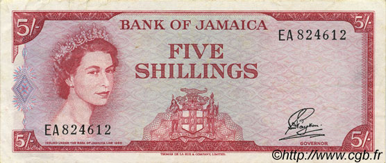 5 Shillings JAMAICA  1961 P.49 MBC+