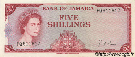 5 Shillings JAMAICA  1967 P.51Ad AU