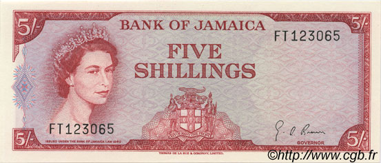 5 Shillings JAMAIKA  1967 P.51Ad ST