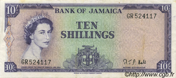 10 Shillings JAMAICA  1964 P.51Bc MBC+