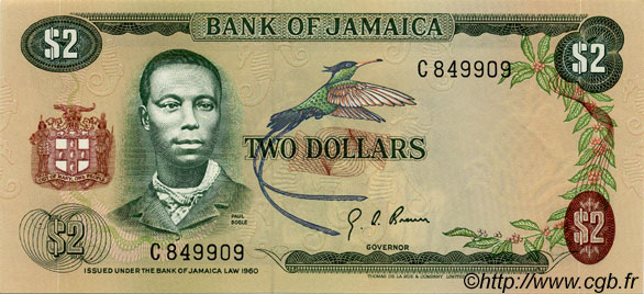 2 Dollars JAMAIKA  1970 P.55 fST+