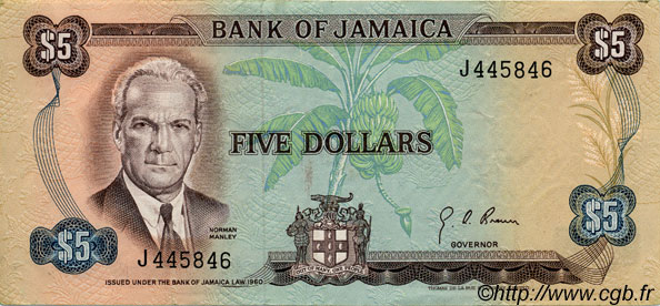 5 Dollars JAMAICA  1970 P.56 MBC a EBC