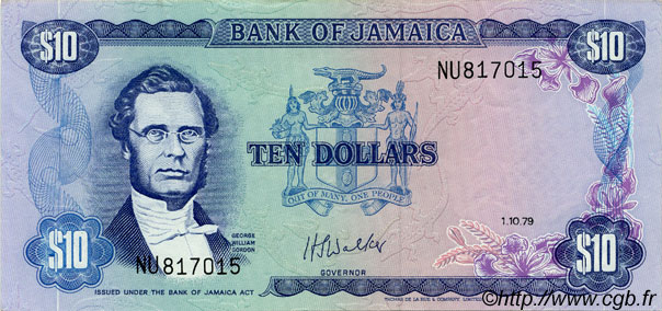 10 Dollars GIAMAICA  1979 P.67a SPL