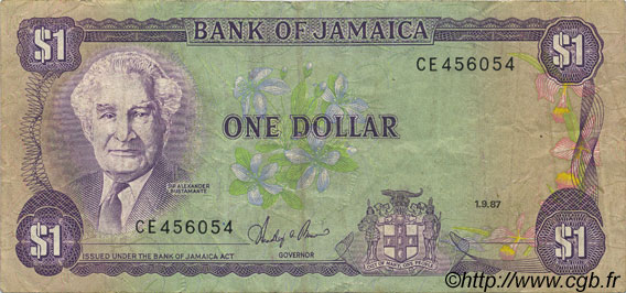 1 Dollar JAMAICA  1987 P.68Ab BC+