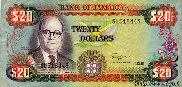 20 Dollars JAMAICA  1981 P.68b MBC
