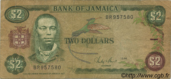 2 Dollars JAMAICA  1986 P.69b BC