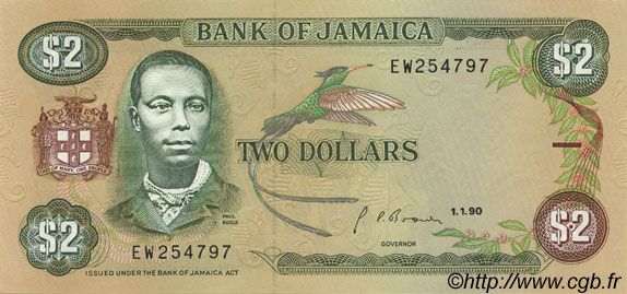 2 Dollars JAMAICA  1990 P.69d UNC