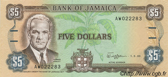 5 Dollars GIAMAICA  1989 P.70c FDC
