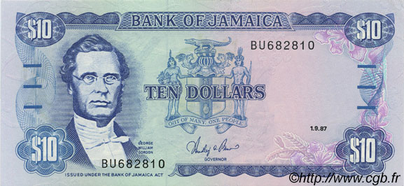 10 Dollars GIAMAICA  1987 P.71b FDC