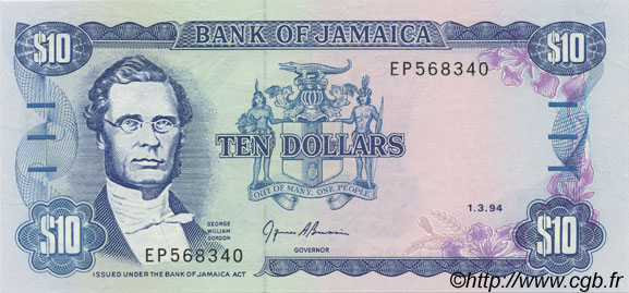10 Dollars GIAMAICA  1994 P.71e FDC