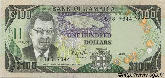 100 Dollars JAMAICA  1987 P.74 SC+