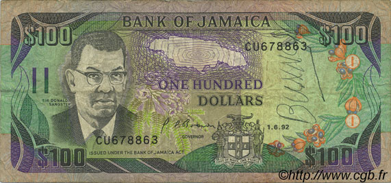 100 Dollars JAMAICA  1992 P.75b G