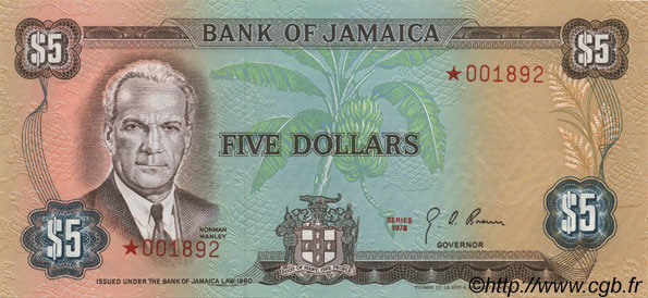 5 Dollars JAMAIKA  1978 P.CS03c ST