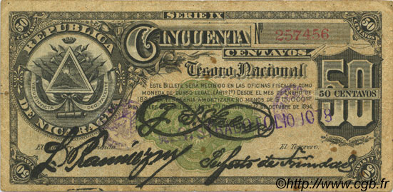 50 Centavos NICARAGUA  1894 P.019c BC+