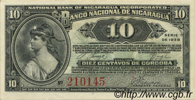 10 Centavos NICARAGUA  1938 P.087a q.FDC
