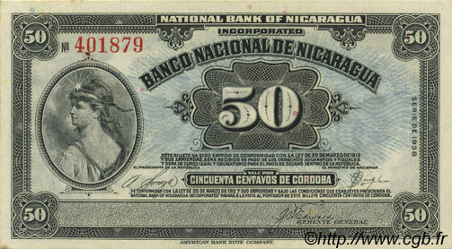 50 Centavos NIKARAGUA  1938 P.089a fST+
