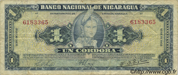 1 Cordoba NICARAGUA  1958 P.099b F