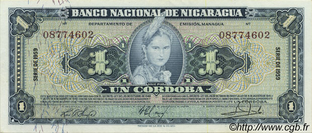 1 Cordoba NICARAGUA  1959 P.099c AU