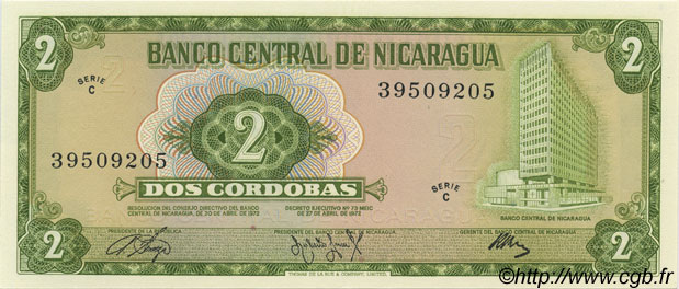 2 Cordobas NICARAGUA  1972 P.121 AU