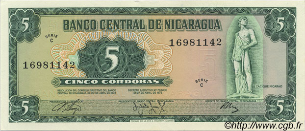 5 Cordobas NIKARAGUA  1972 P.122 ST