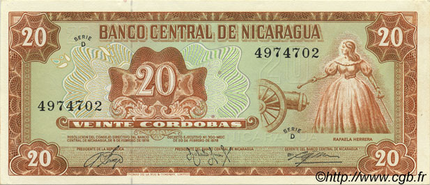 20 Cordobas NICARAGUA  1978 P.129 UNC