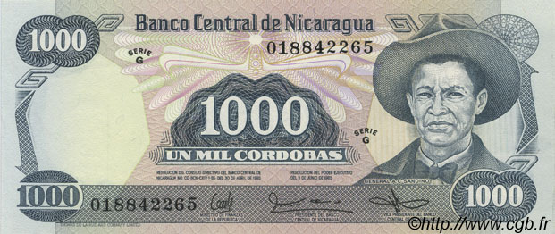 1000 Cordobas NICARAGUA  1985 P.145a UNC