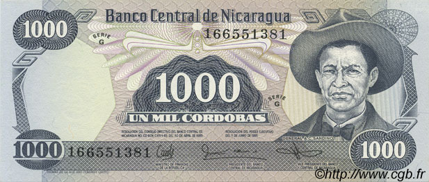 1000 Cordobas NICARAGUA  1987 P.145b UNC