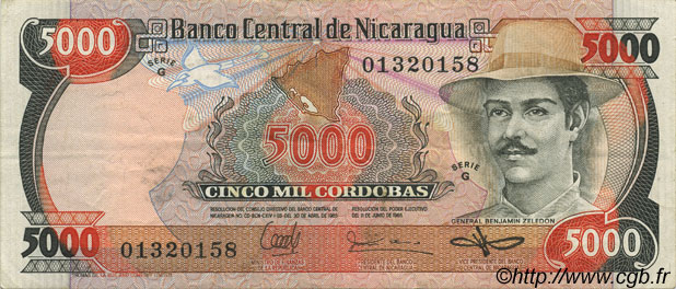 5000 Cordobas NICARAGUA  1985 P.146 XF