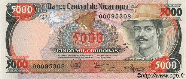 5000 Cordobas NIKARAGUA  1987 P.146 ST