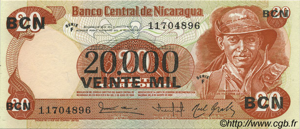 20000 Cordobas sur 20 Cordobas NICARAGUA  1987 P.147 UNC
