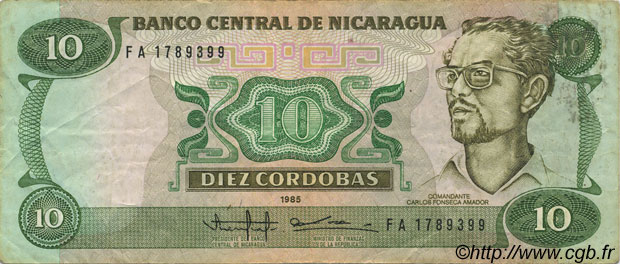 10 Cordobas NICARAGUA  1988 P.151 VF