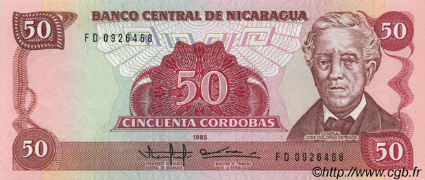 50 Cordobas NICARAGUA  1988 P.153 UNC