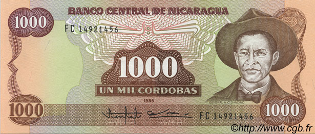 1000 Cordobas NICARAGUA  1985 P.156b AU