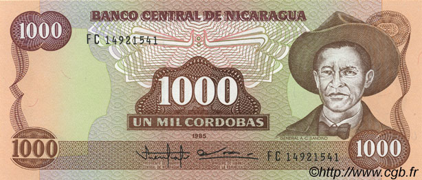 1000 Cordobas NICARAGUA  1985 P.156b FDC