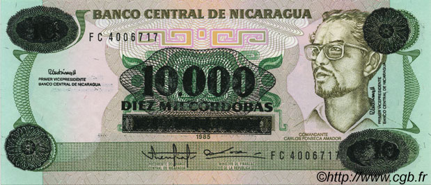 10000 Cordobas sur 10 Cordobas NICARAGUA  1989 P.158 NEUF