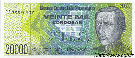 20000 Cordobas NICARAGUA  1989 P.160 UNC