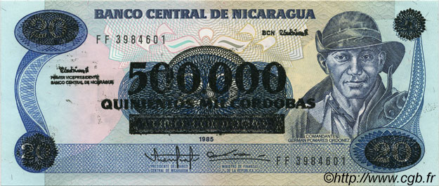 500000 Cordobas sur 20 Cordobas NICARAGUA  1990 P.163 FDC