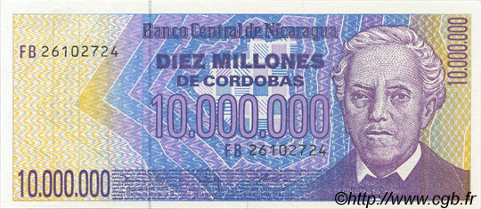 10000000 Cordobas NICARAGUA  1990 P.166 FDC