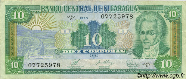 10 Cordobas NICARAGUA  1990 P.175 MBC
