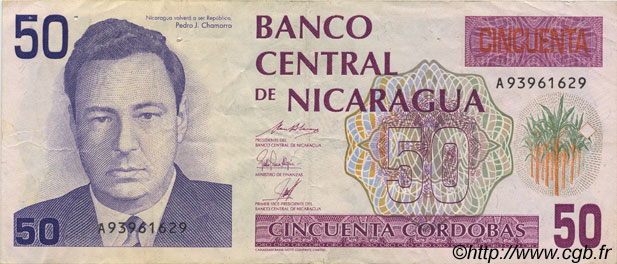 50 Cordobas NICARAGUA  1991 P.177a MBC